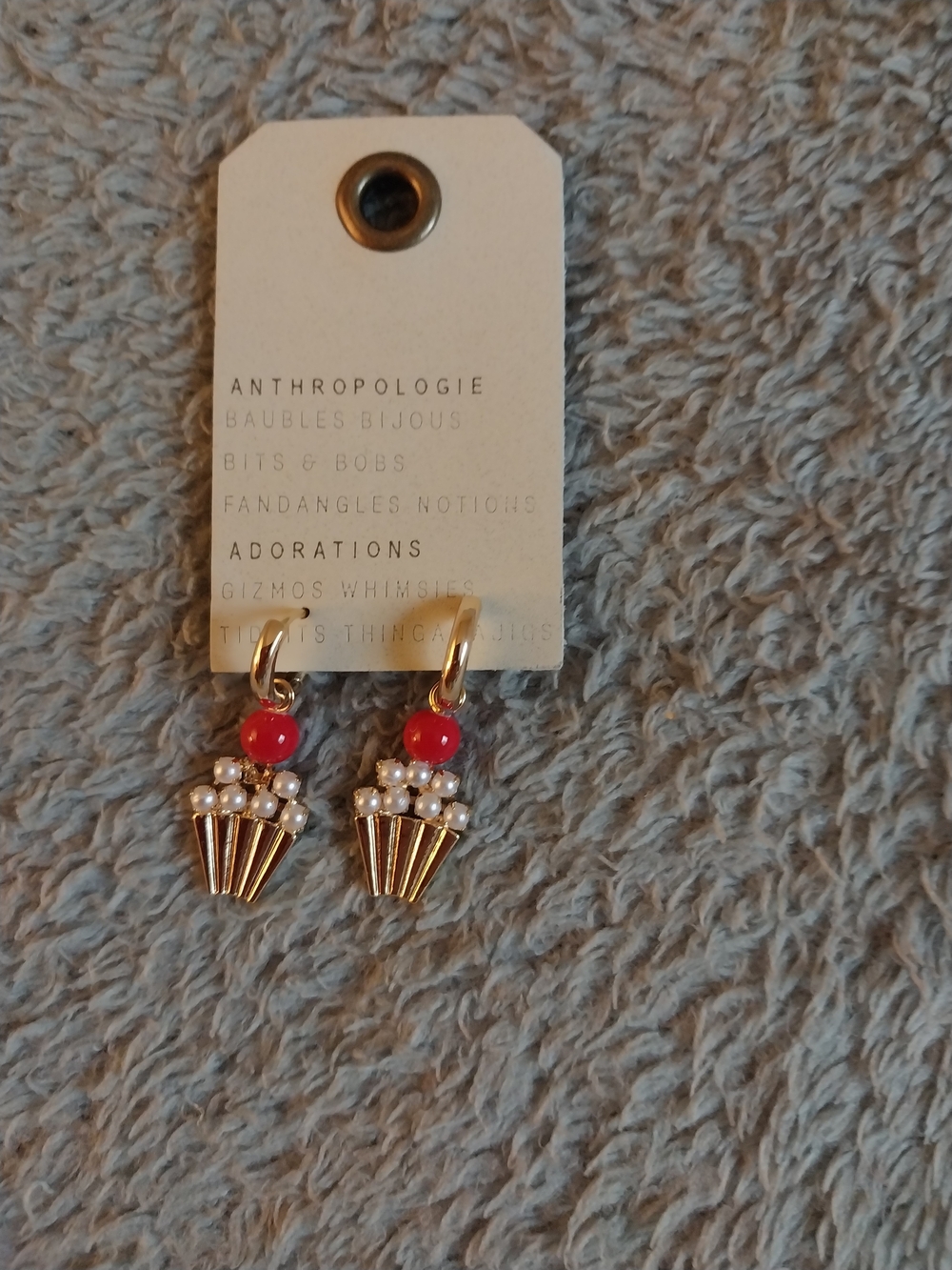 Anthropologie Gold and Red Pearl Drop Earrings